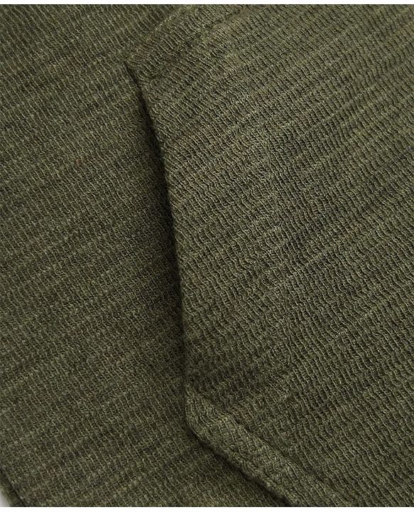 Pine Kids Cotton Mix Knit Solid Hooded T-Shirt with Half Sleeves and Kangaroo Pocket in Olive Green