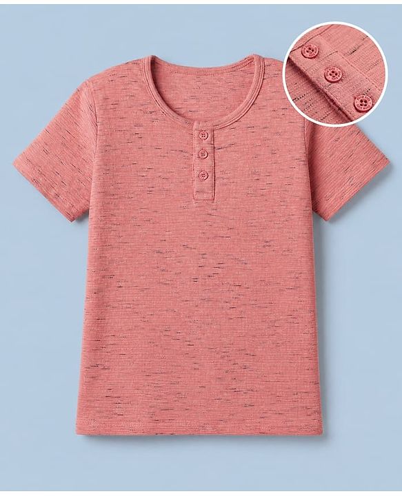 Pine Kids Cotton Mix Knit Textured T-Shirt with Half Sleeves in Pink