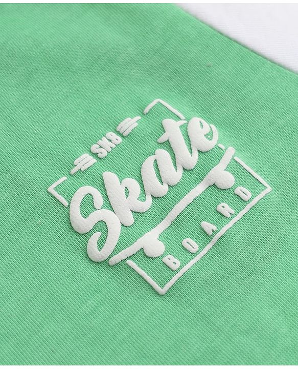 Pine Kids 100% Cotton Knit T-Shirt with Half Sleeves and Skate Board Print - White