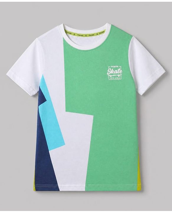 Pine Kids 100% Cotton Knit T-Shirt with Half Sleeves and Skate Board Print - White