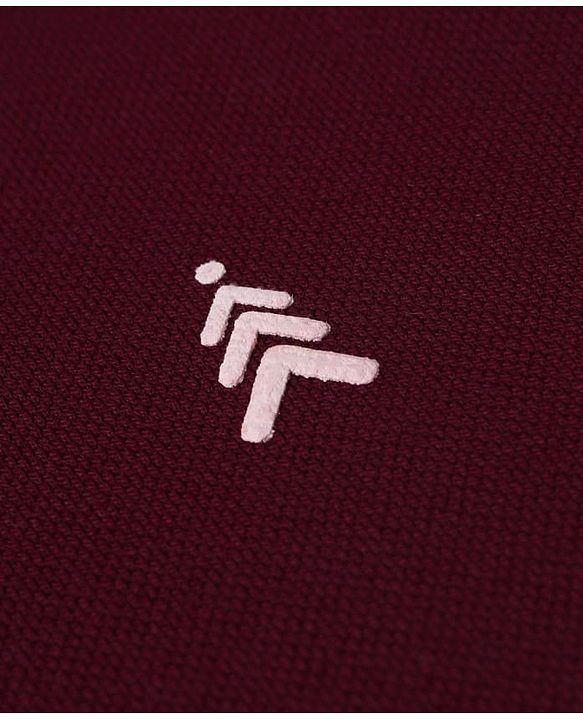 Pine Kids Cotton Mix Knit Half Sleeves T-Shirt with Logo Embroidery in Wine
