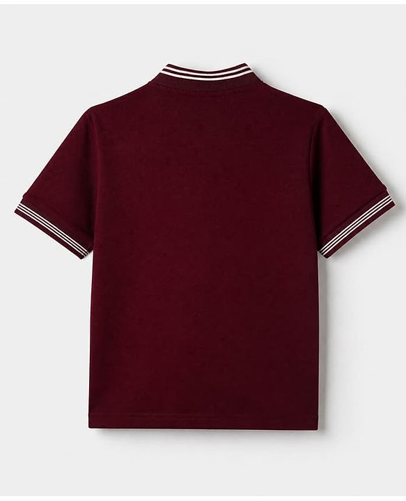 Pine Kids Cotton Mix Knit Half Sleeves T-Shirt with Logo Embroidery in Wine