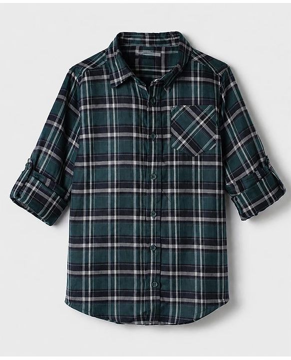 Pine Kids 100% Cotton Woven Tartan Checks Shirt with Full Sleeves - Teal Blue