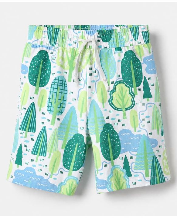 Pine Kids 100% Cotton Single Jersery Knit 180 GSM Half Sleeves T-Shirt & Short Night Suit With Endless Forest Text Print & Bio Wash - Blue