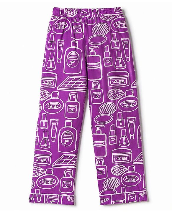 Pine Kids 100% Cotton Knit Half Sleeves Co-Ords Shirt & Pajama Night Suit With Fashion Kit Print - Purple