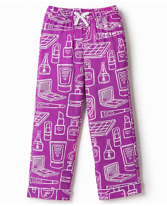 Pine Kids 100% Cotton Knit Half Sleeves Co-Ords Shirt & Pajama Night Suit With Fashion Kit Print - Purple