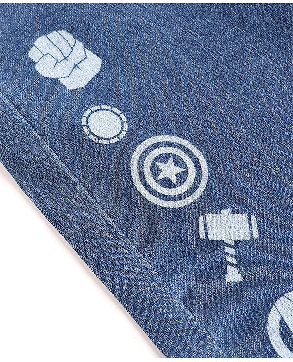 Pine Kids Marvel Denim Full Length Jeans with Superhero Symbols Print in Blue