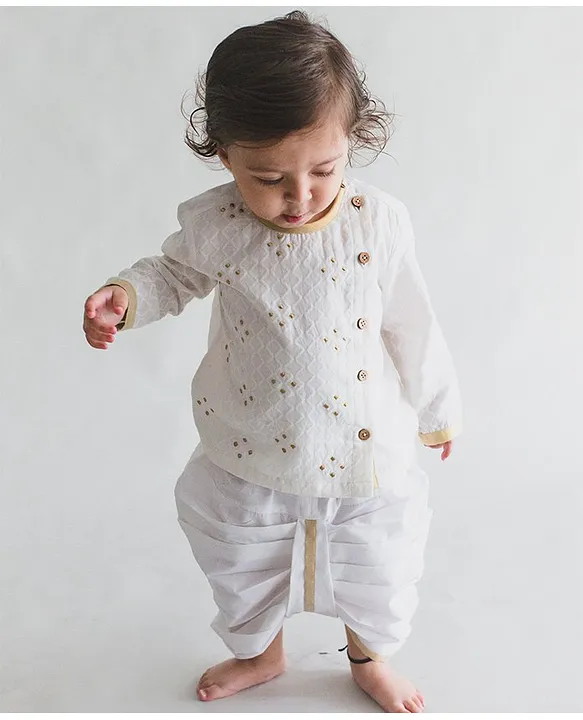 Buy Tiber Taber Angrakha Style Full Sleeves Kurta Dhoti Set