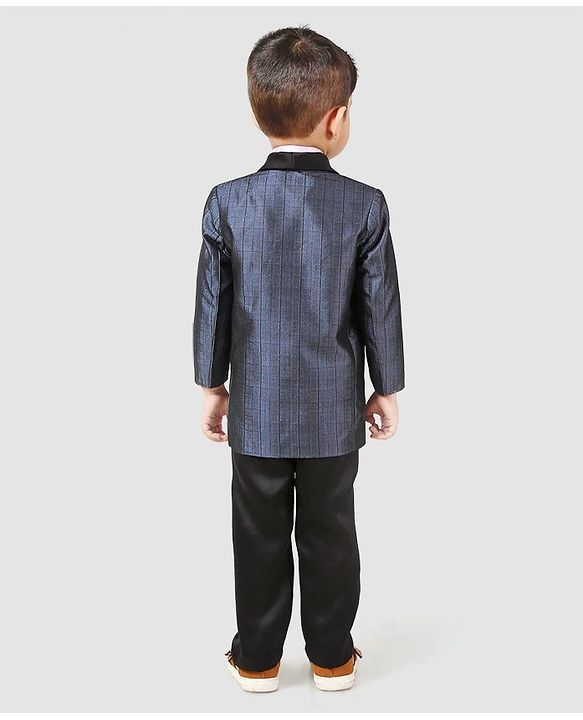 Babyhug Full Sleeves Three Piece Party Suit With Bow - Blue