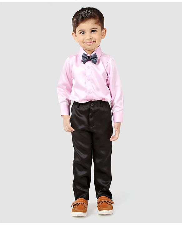 Babyhug Full Sleeves Three Piece Party Suit With Bow - Blue