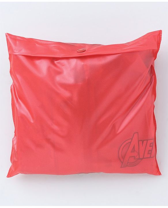 Babyhug Full Sleeves Hooded Raincoat With School Bag Provision Avengers Print - Red