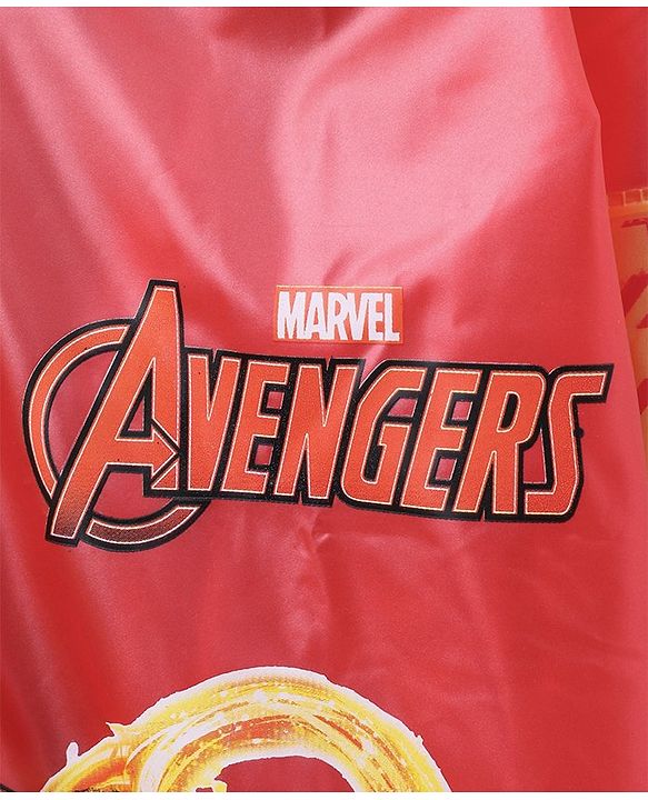 Babyhug Full Sleeves Hooded Raincoat With School Bag Provision Avengers Print - Red