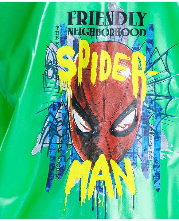 Babyhug Full Sleeves Hooded Raincoat With School Bag Provision Spider Man Print - Green Red