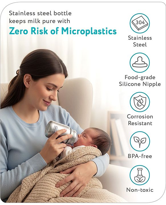 Babyhug Sterilizable Steel Feeding Bottle - 220 ml