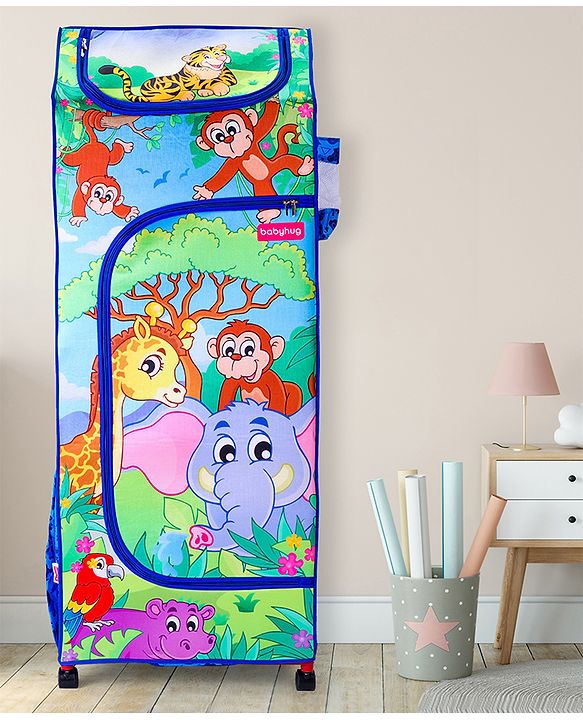 Babyhug 4 Shelved Almirah With Wheels Jungle Baby Print - Blue