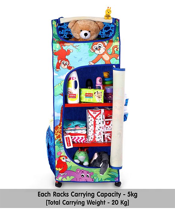 Babyhug 4 Shelved Almirah With Wheels Jungle Baby Print - Blue