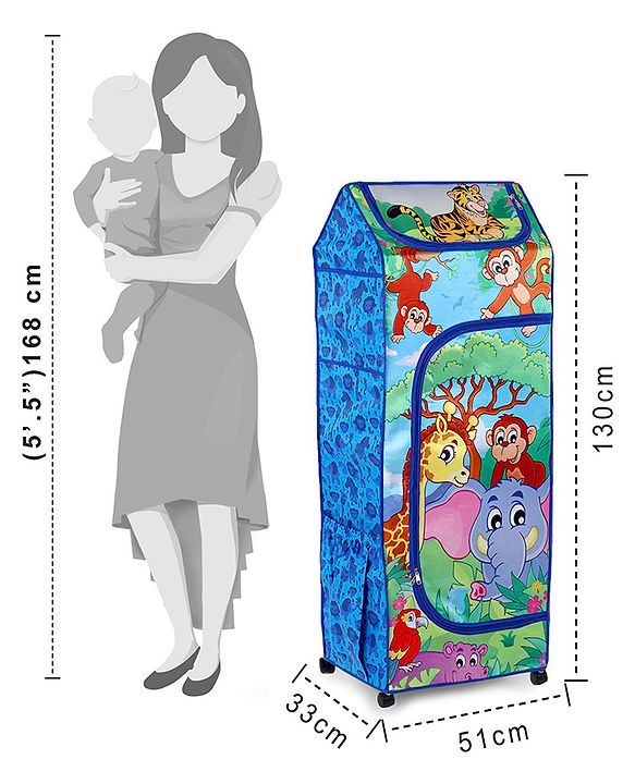 Babyhug 4 Shelved Almirah With Wheels Jungle Baby Print - Blue