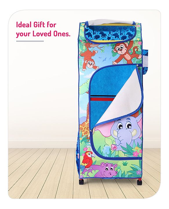 Babyhug 4 Shelved Almirah With Wheels Jungle Baby Print - Blue