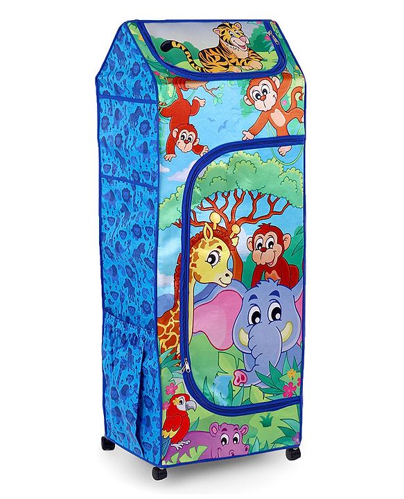 Babyhug 4 Shelved Almirah With Wheels Jungle Baby Print - Blue