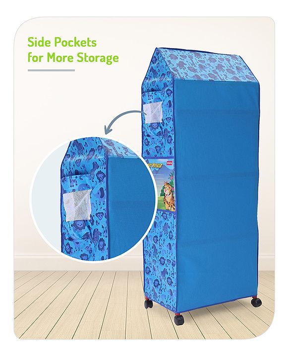 Babyhug 4 Shelved Almirah With Wheels Jungle Baby Print - Blue