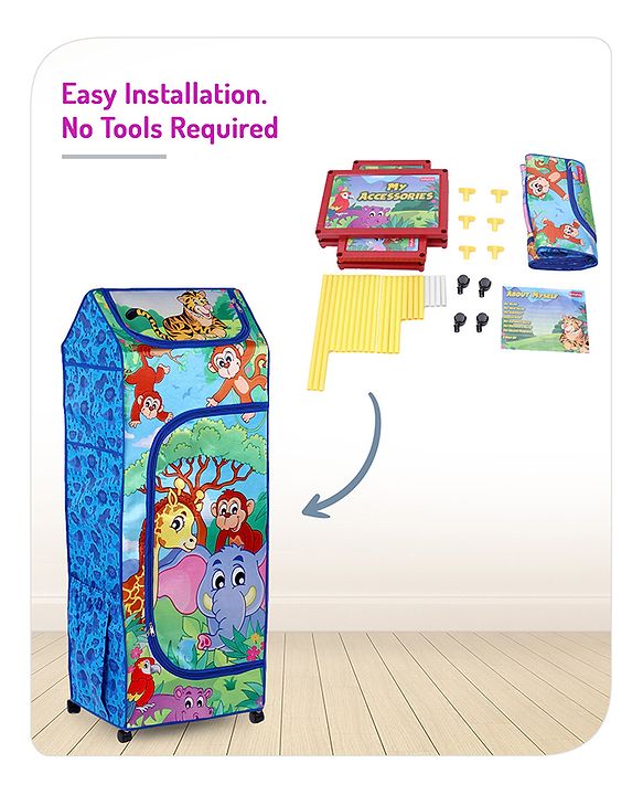 Babyhug 4 Shelved Almirah With Wheels Jungle Baby Print - Blue