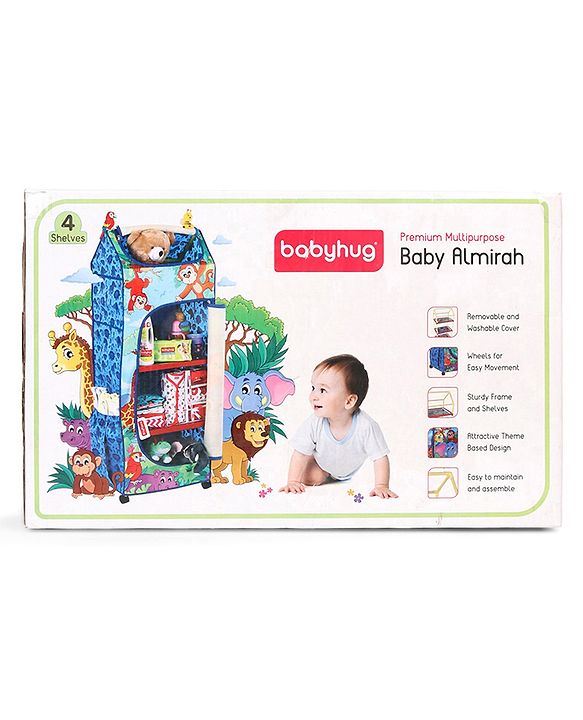 Babyhug 4 Shelved Almirah With Wheels Jungle Baby Print - Blue