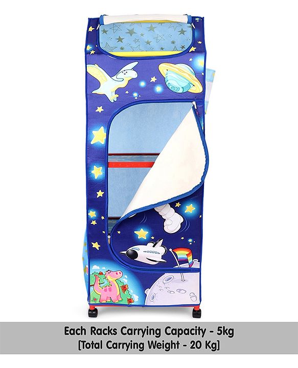 Babyhug Foldable 4 Shelved Almirah With Wheels Space Adventure Print - Dark Blue