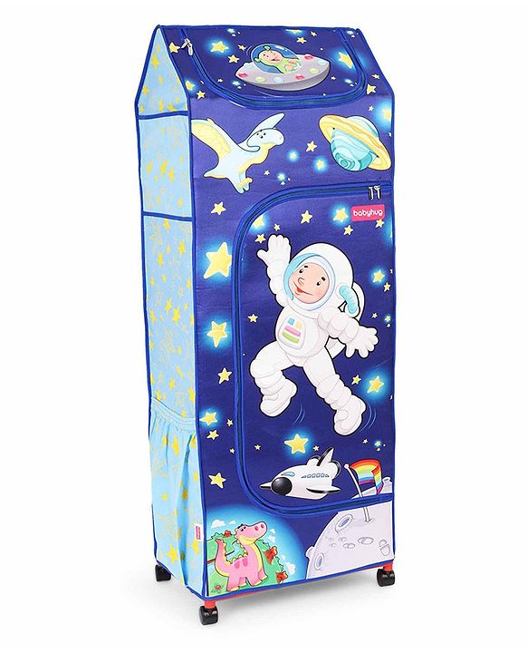 Babyhug Foldable 4 Shelved Almirah With Wheels Space Adventure Print - Dark Blue
