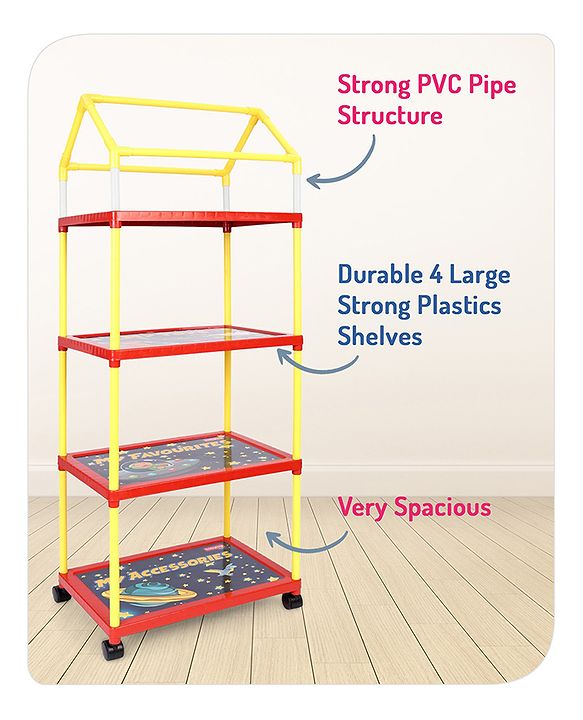 Babyhug Foldable 4 Shelved Almirah With Wheels Space Adventure Print - Dark Blue