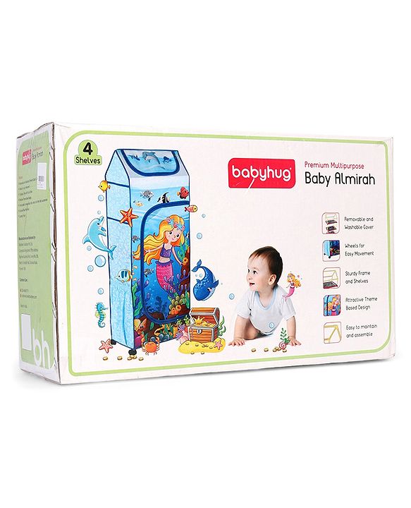 Babyhug Foldable 4 Shelved Almirah With Wheels Space Adventure Print - Dark Blue