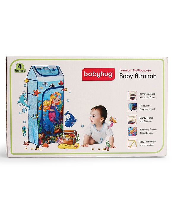 Babyhug Foldable 4 Shelved Almirah With Wheels Space Adventure Print - Dark Blue