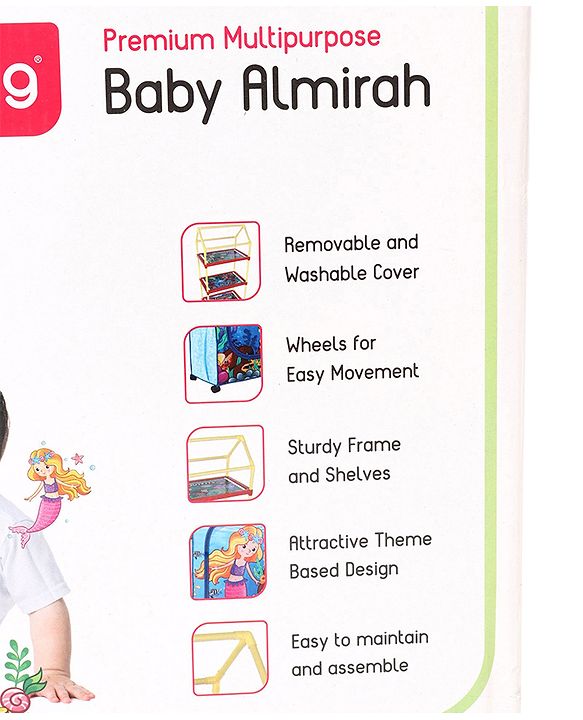 Babyhug Foldable 4 Shelved Almirah With Wheels Space Adventure Print - Dark Blue