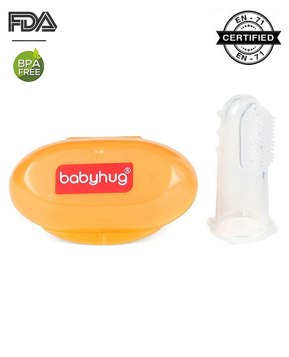 Babyhug Silicone Finger Brush With Case - Orange