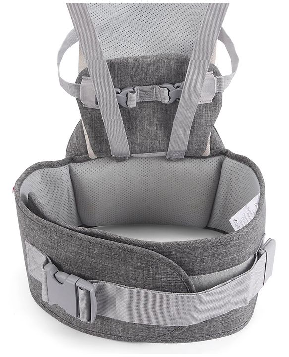 Babyhug Harmony 9-in-1 Ergonomic Baby Carrier with Hip Seat: Breathable fabric, Detachable hood, Padded straps, Pocket storage, and 9 carrying positions for babies up to 15 kg-Grey