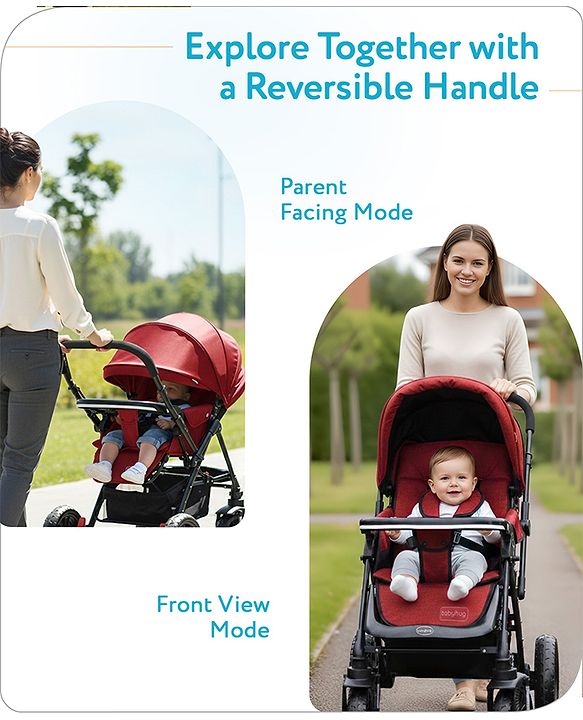 Babyhug Melody Stroller With Reversible Handle & Canopy - Maroon