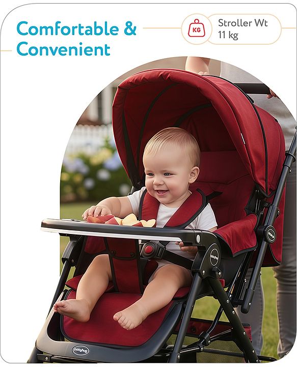 Babyhug Melody Stroller With Reversible Handle & Canopy - Maroon