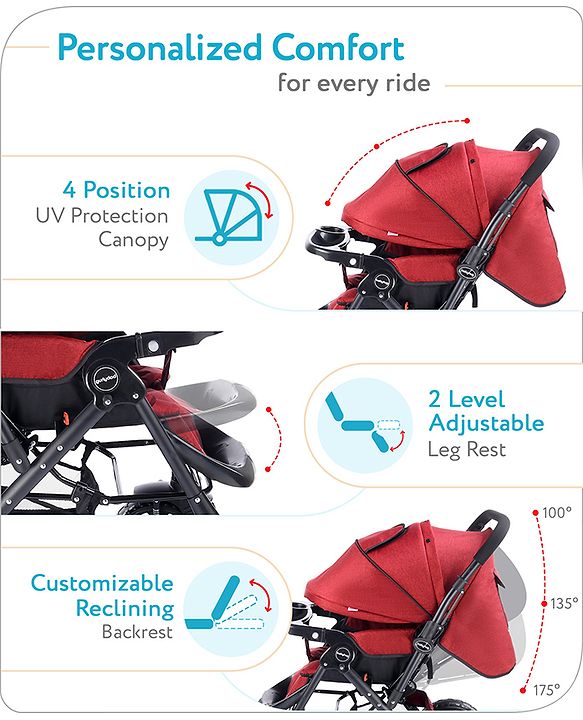 Babyhug Melody Stroller With Reversible Handle & Canopy - Maroon
