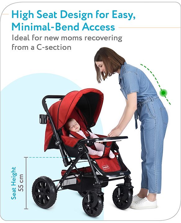 Babyhug Melody Stroller With Reversible Handle & Canopy - Maroon