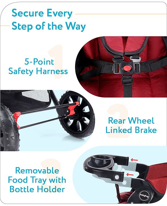 Babyhug Melody Stroller With Reversible Handle & Canopy - Maroon