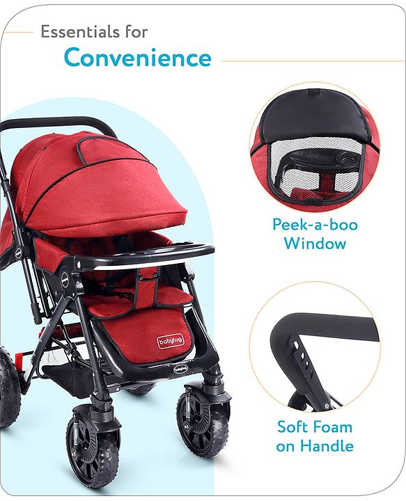Babyhug Melody Stroller With Reversible Handle & Canopy - Maroon