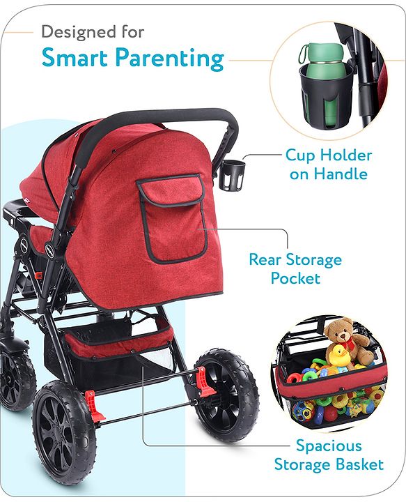 Babyhug Melody Stroller With Reversible Handle & Canopy - Maroon