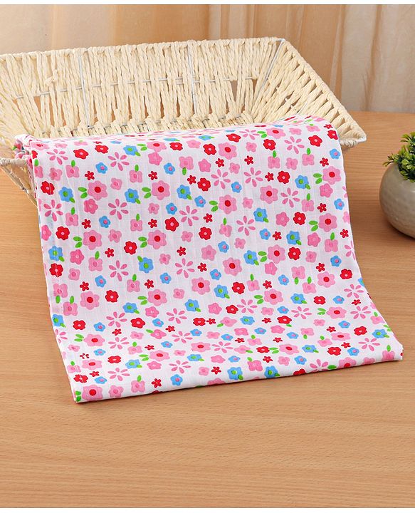 Babyhug 3 in 1 Premium Baby Cotton Muslin Wrapper Cum Swaddle Floral Print Pack of 2  - Pink
