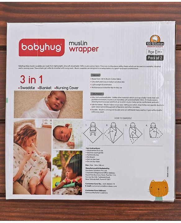 Babyhug 3 in 1 Premium Baby Cotton Muslin Wrapper Cum Swaddle Floral Print Pack of 2  - Pink
