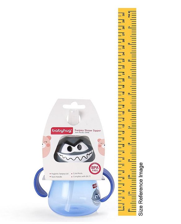 Babyhug Swipey Straw Sipper With Handle Pirate Grey Blue - 250 ml