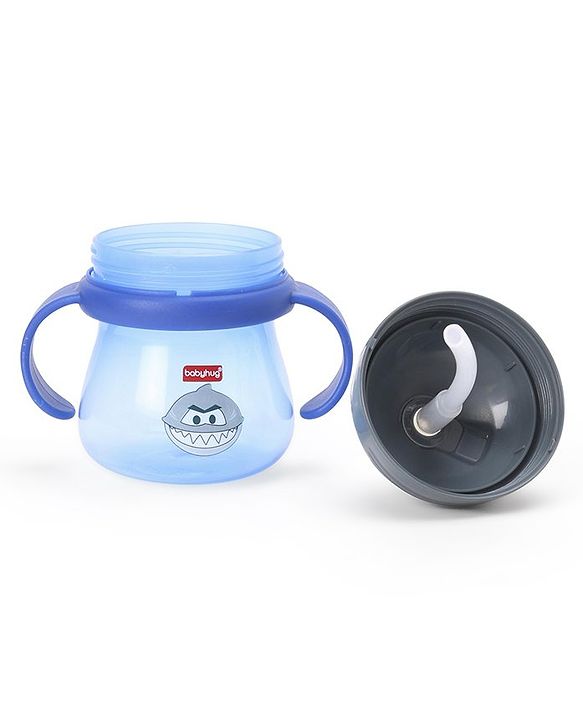 Babyhug Swipey Straw Sipper With Handle Pirate Grey Blue - 250 ml
