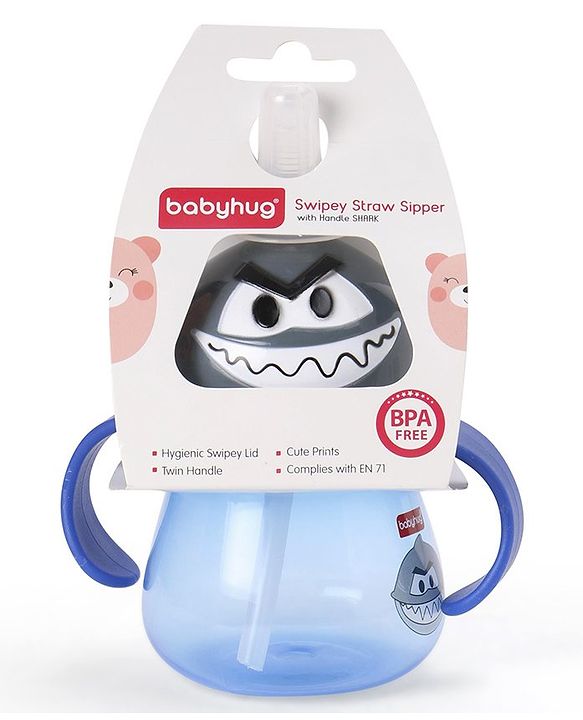 Babyhug Swipey Straw Sipper With Handle Pirate Grey Blue - 250 ml