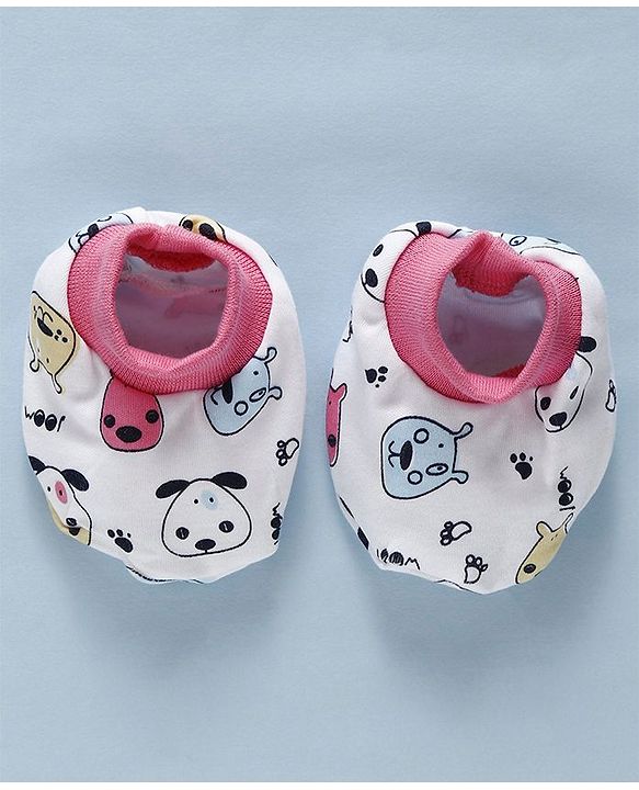 Babyhug Cotton Mittens & Booties Set Cartoon Print - Pink