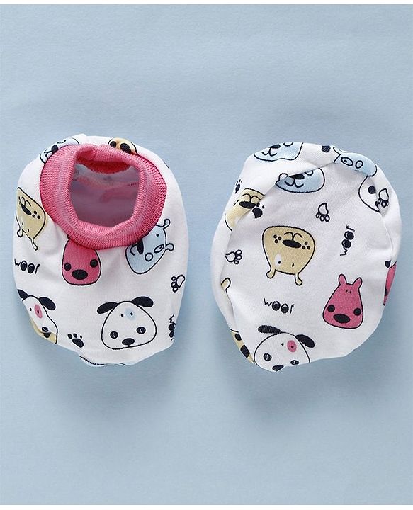 Babyhug Cotton Mittens & Booties Set Cartoon Print - Pink