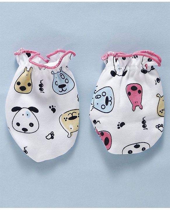 Babyhug Cotton Mittens & Booties Set Cartoon Print - Pink