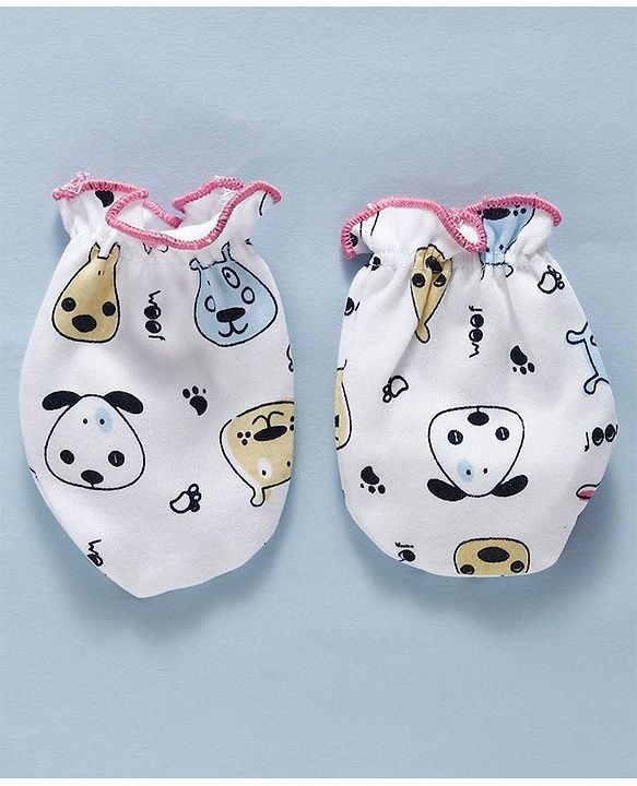 Babyhug Cotton Mittens & Booties Set Cartoon Print - Pink